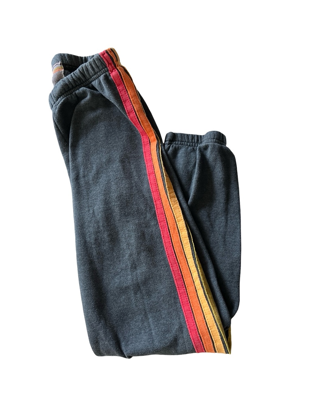 Aviator Nation Charcoal Track Joggers with Red, Orange & Yellow Side Stripes
